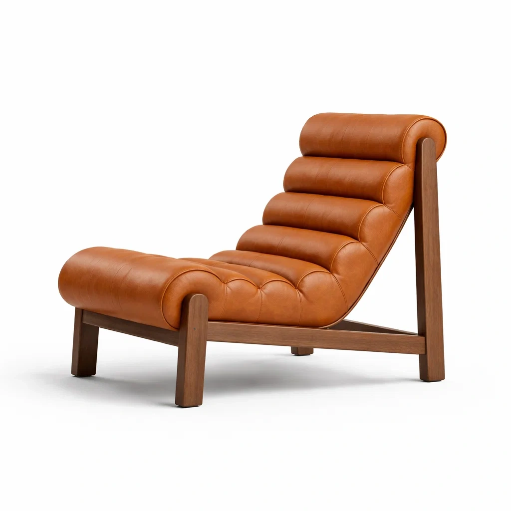 Sedia lounge in legno con rivestimento marrone-rawlino