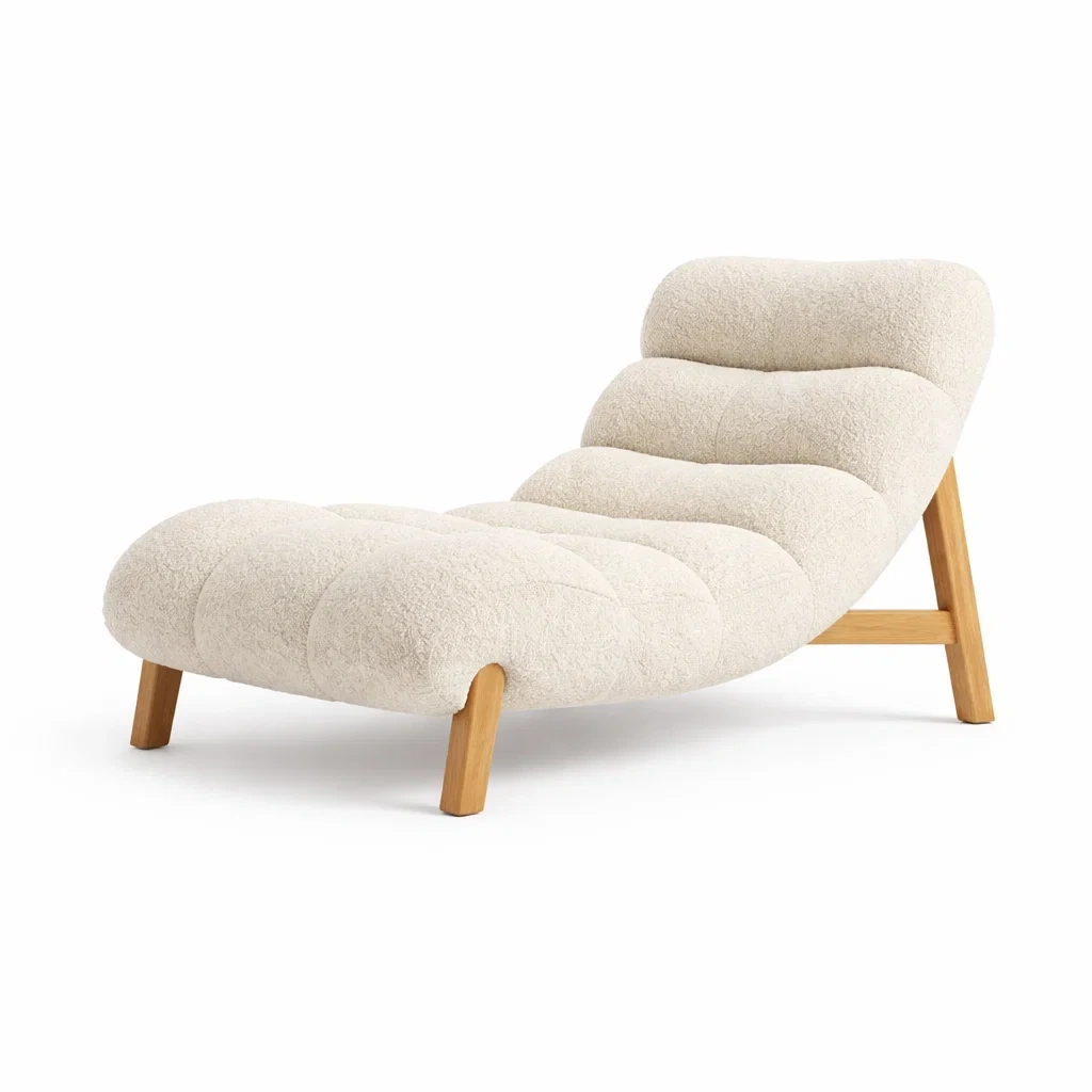 Sedia lounge in legno con rivestimento crema-rawlino