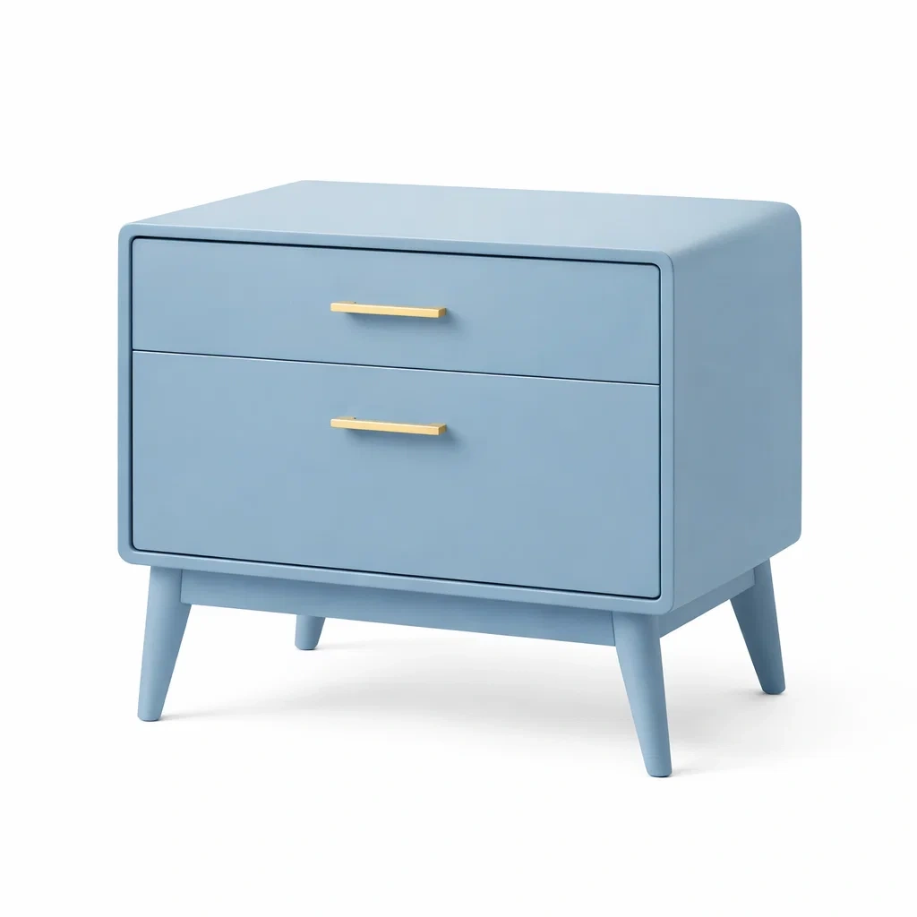 Comodino in legno con due cassetti azzurro-rawlino