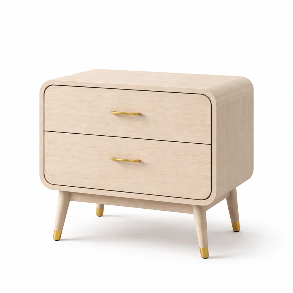 Comodino in legno naturale con due cassetti-rawlino