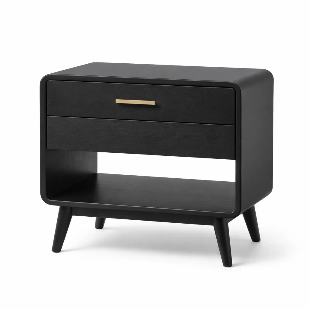 Comodino moderno nero opaco con vano aperto-rawlino