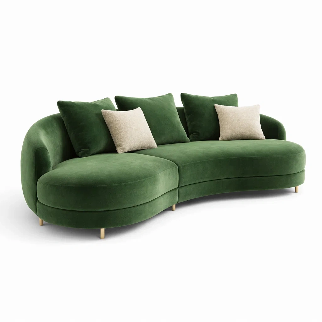 Divano Curvo Tessile Verde-rawlino