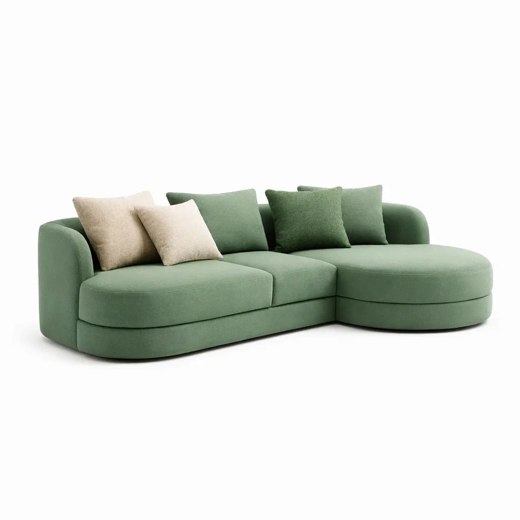 Divano Curvo Tessuto Verde-rawlino