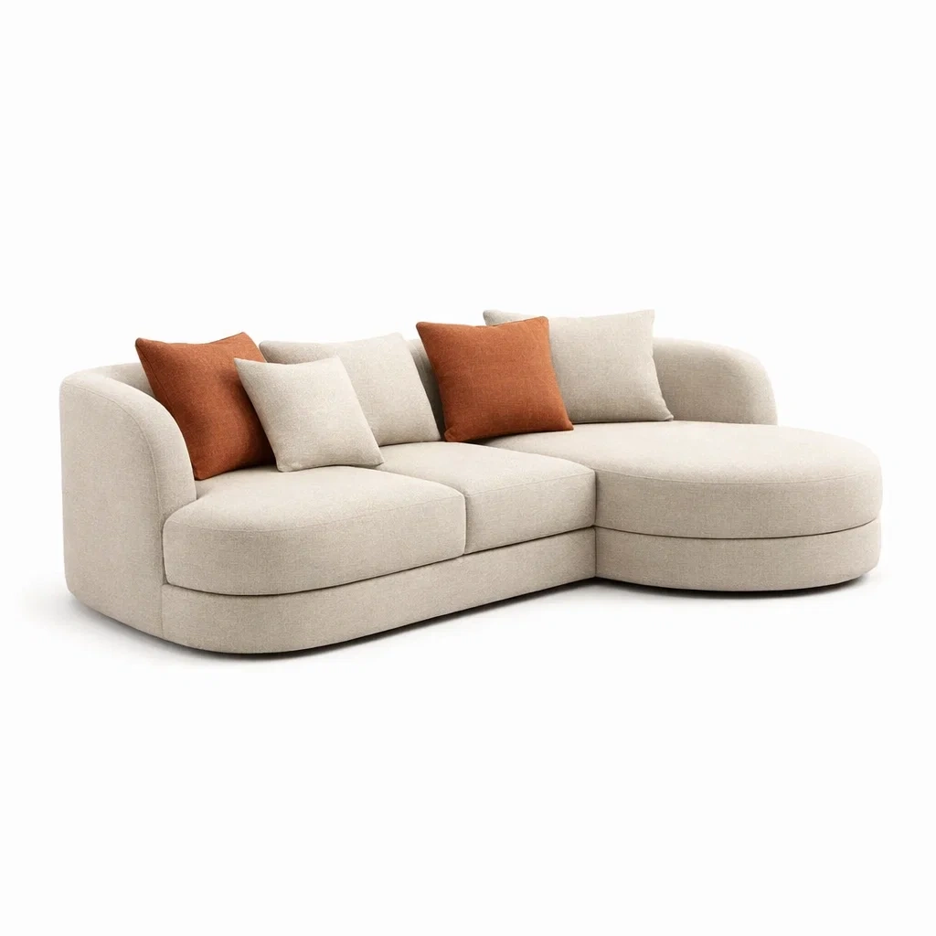 Divano Curvo Tessuto Beige-rawlino