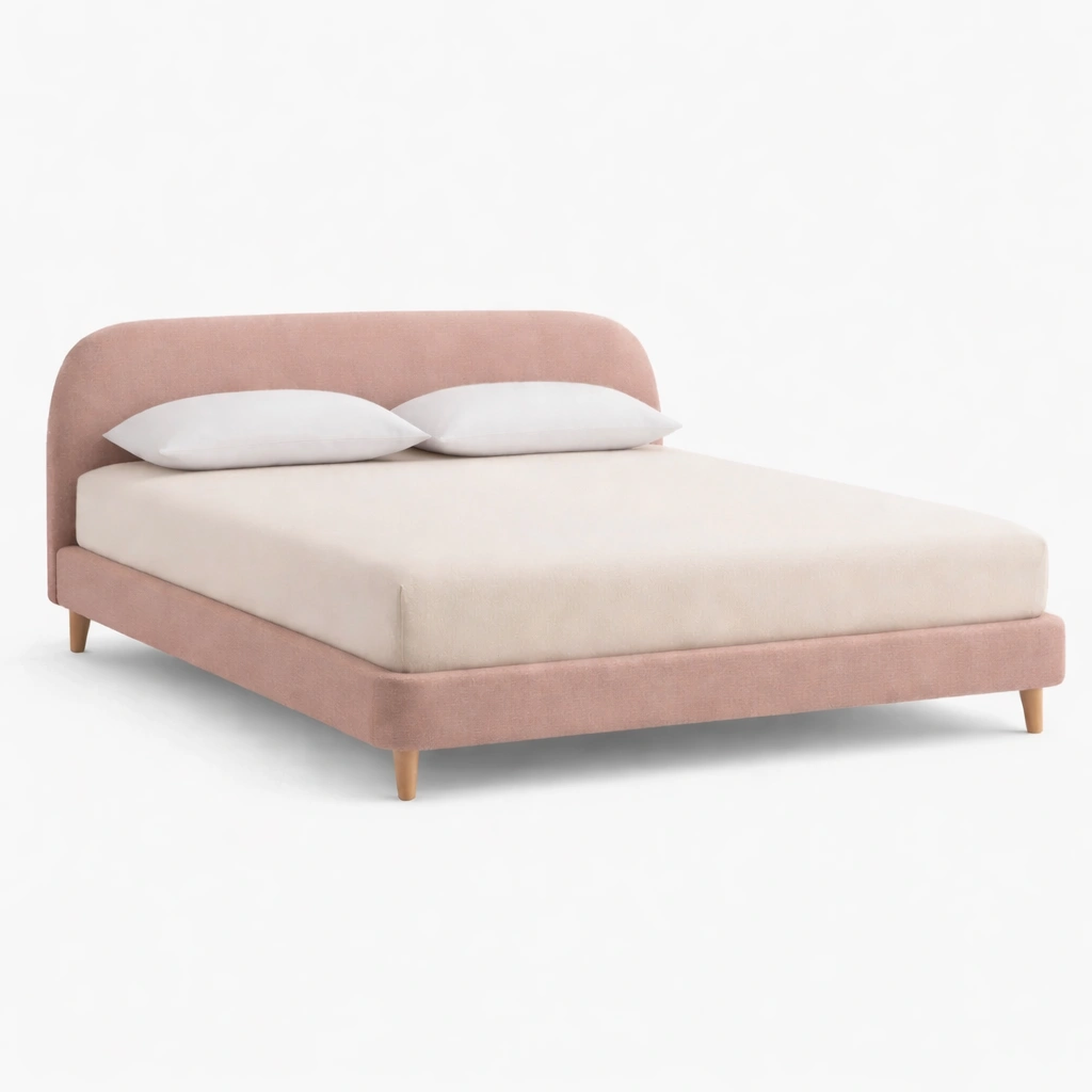 Letto imbottito tessuto rosa cipria-rawlino
