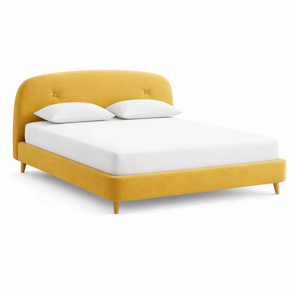 Letto imbottito tessuto giallo senape-rawlino