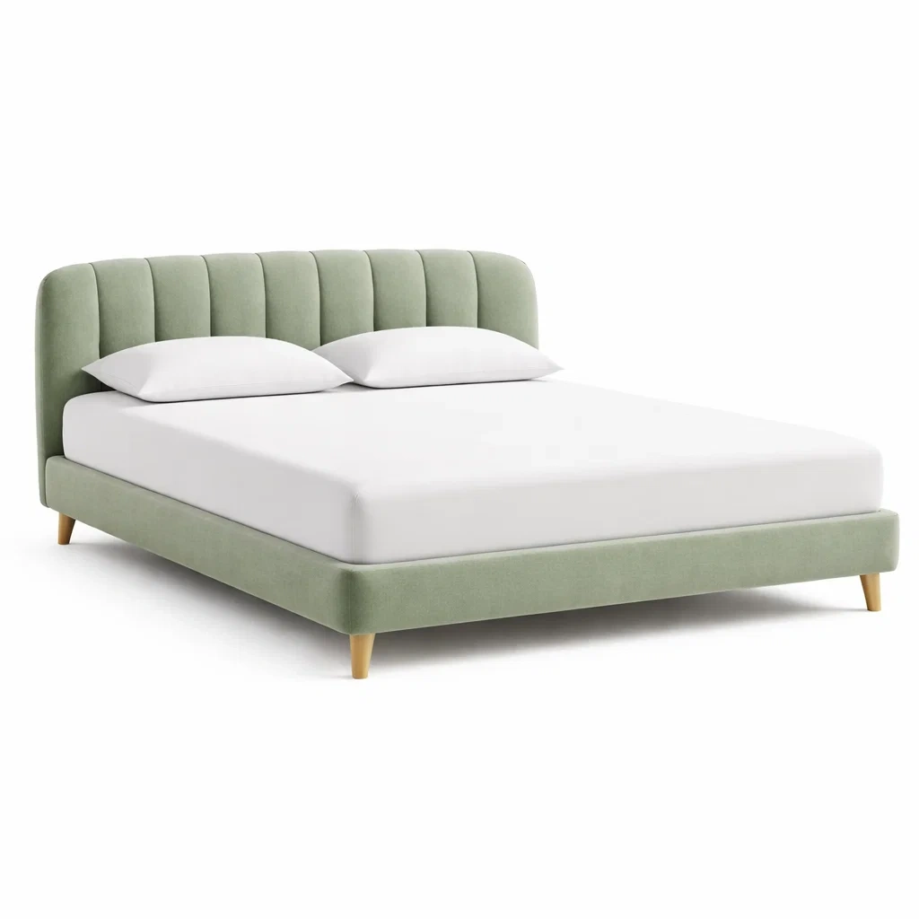 Letto imbottito tessuto verde chiaro con testiera verticale-rawlino