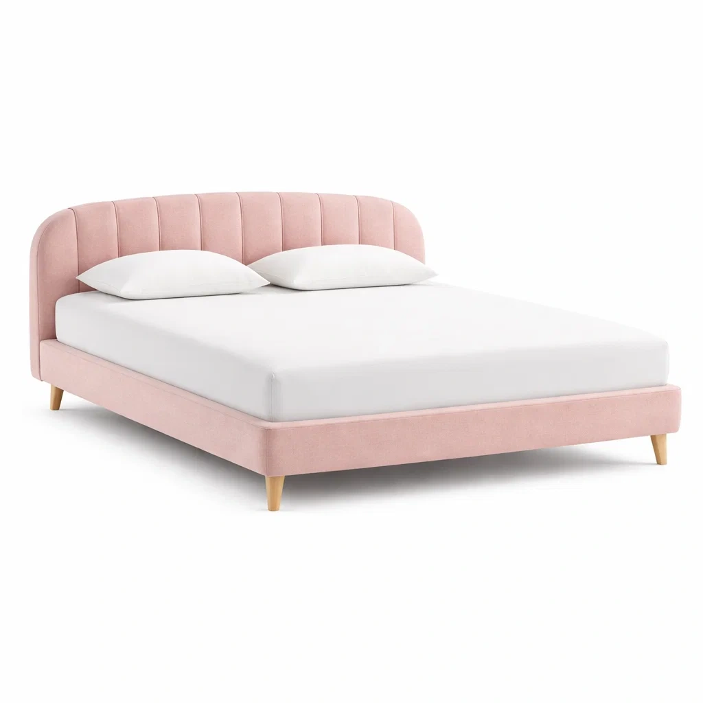 Letto imbottito tessuto rosa con testiera scanalata-rawlino