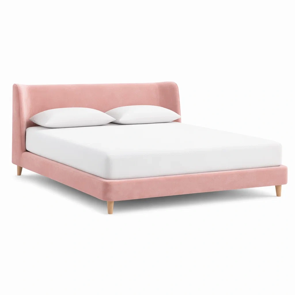 Letto imbottito tessuto rosa cipria-rawlino