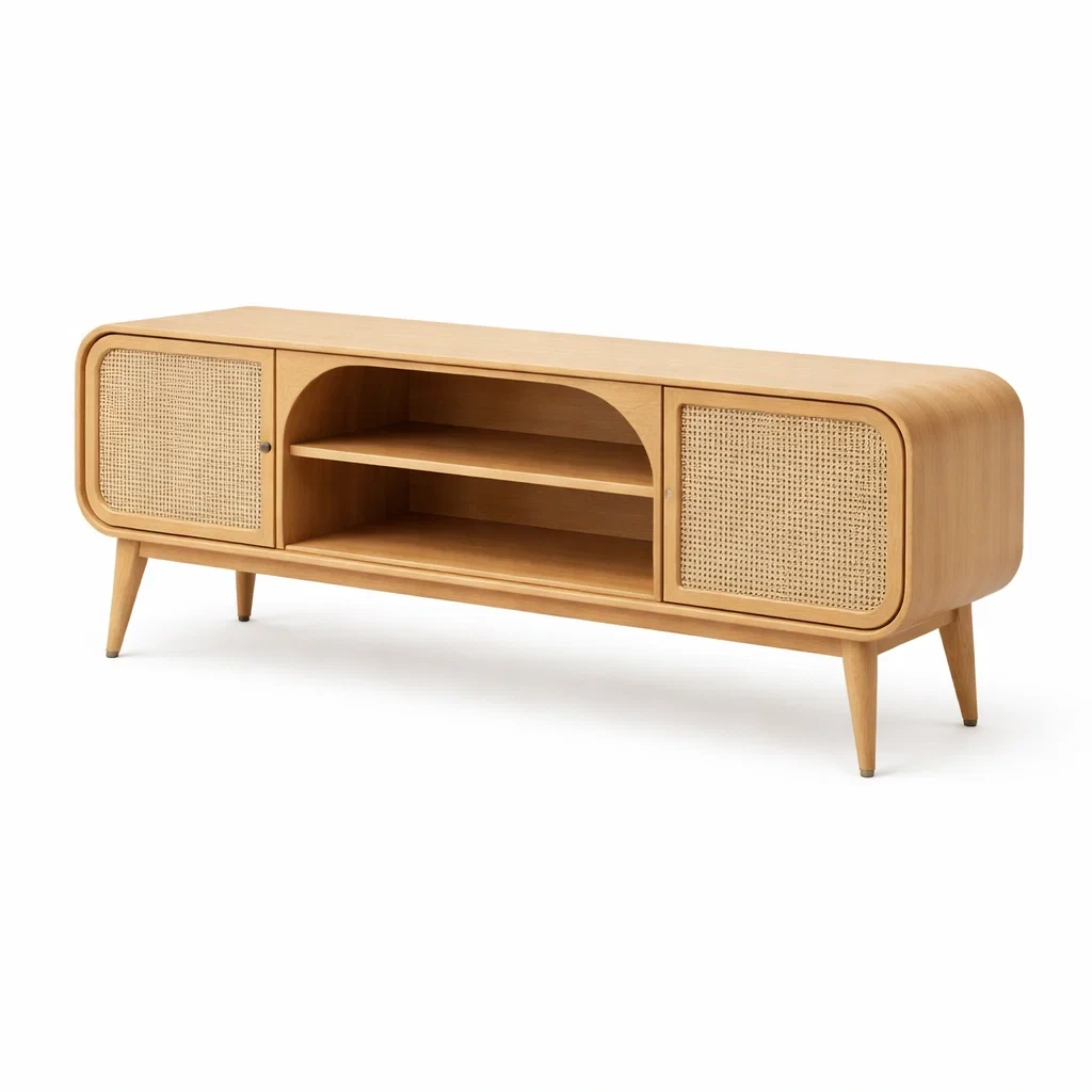 Mobile TV in legno chiaro con vano arcuato-rawlino