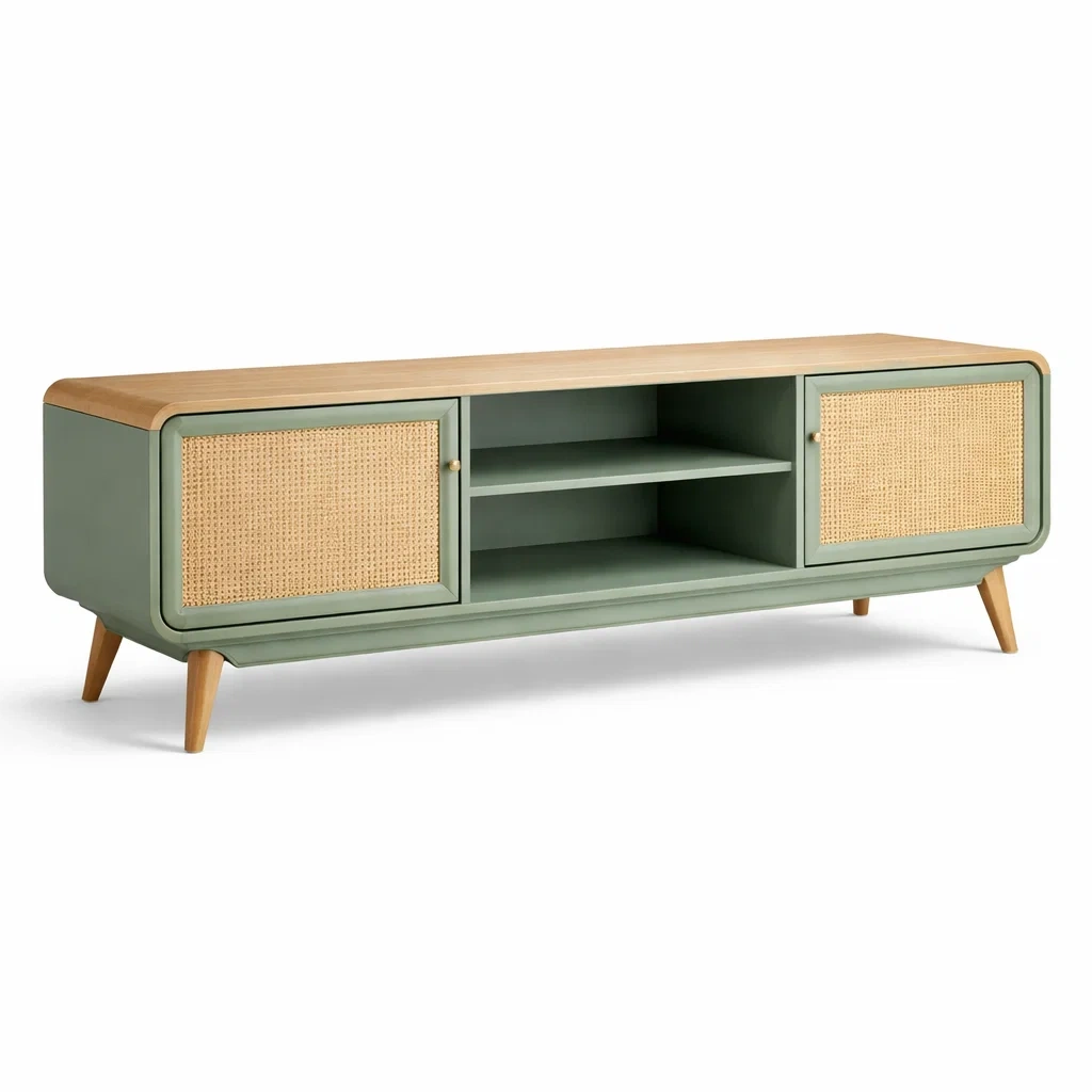 Mobile TV verde salvia con dettagli naturali-rawlino