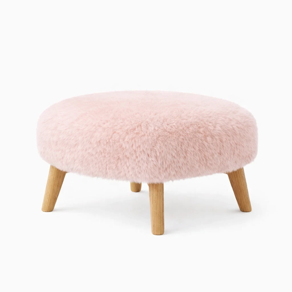 Pouf rotondo rosa chiaro in tessuto morbido-rawlino