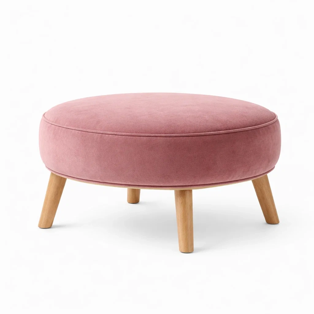 Pouf rotondo rosa antico con rivestimento vellutato-rawlino