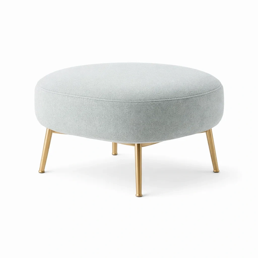 Pouf rotondo grigio chiaro con gambe metalliche-rawlino