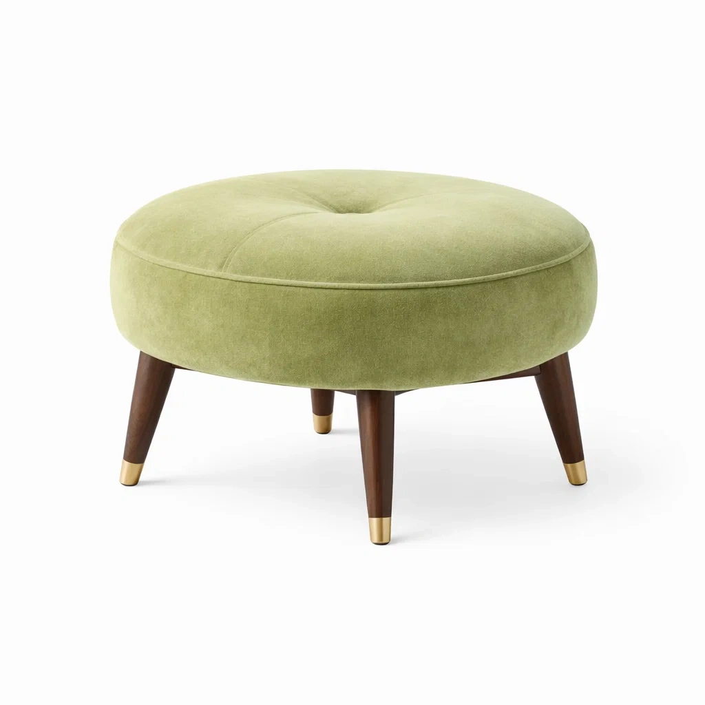 Pouf rotondo verde chiaro con rivestimento morbido-rawlino
