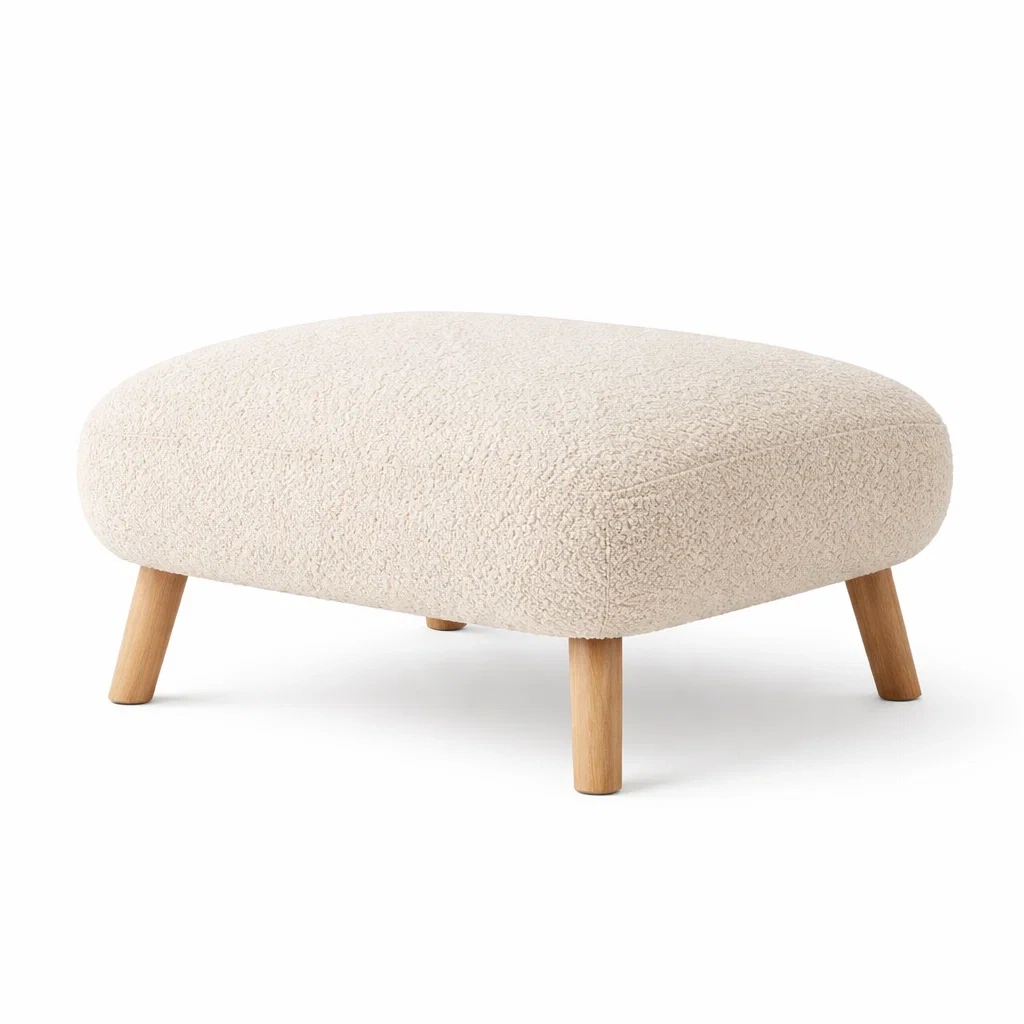 Pouf quadrato avorio con rivestimento boucl??-rawlino