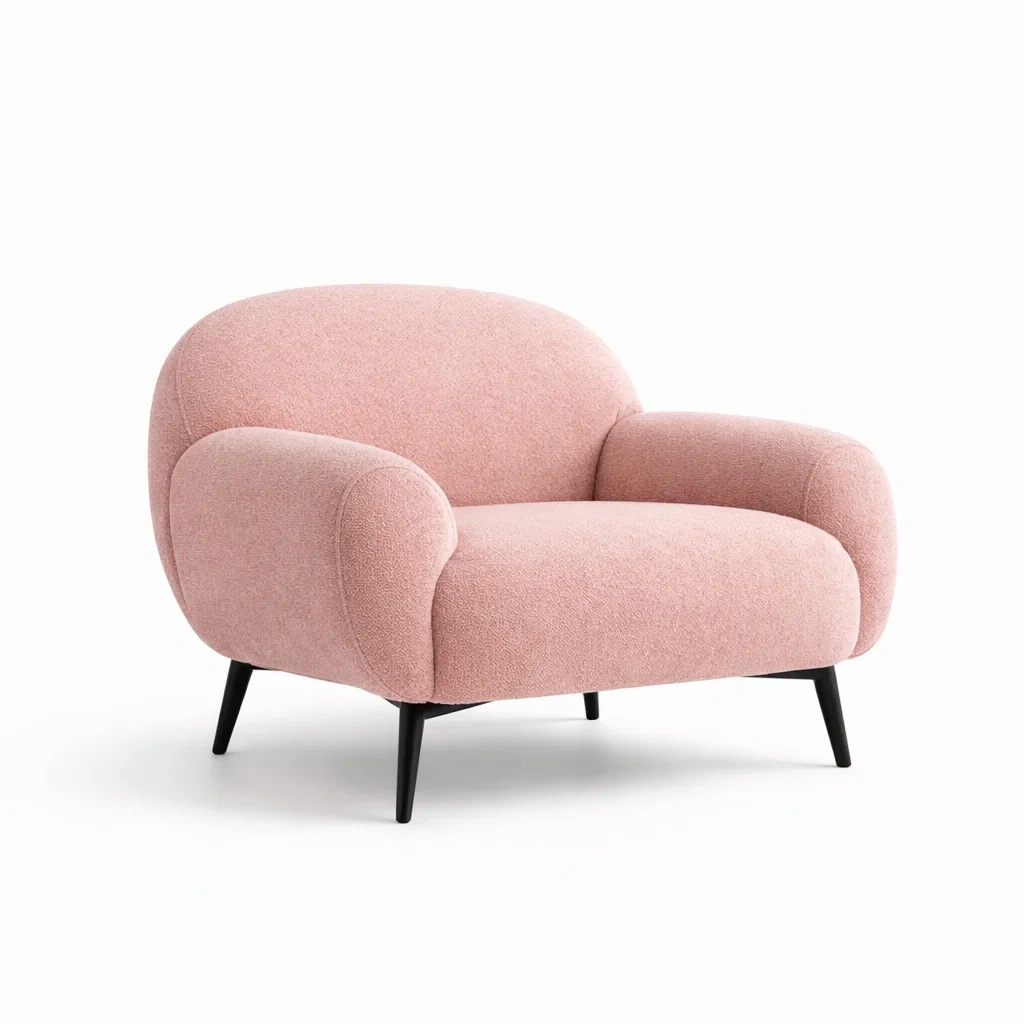 Poltrona imbottita rosa con base in metallo-rawlino