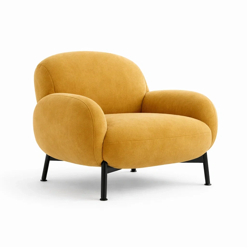 Poltrona imbottita giallo senape con base nera-rawlino