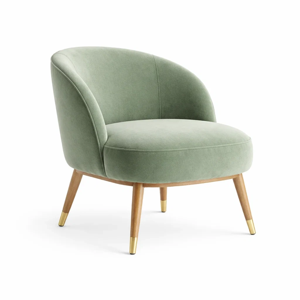 Sedia imbottita verde salvia con gambe in legno-rawlino