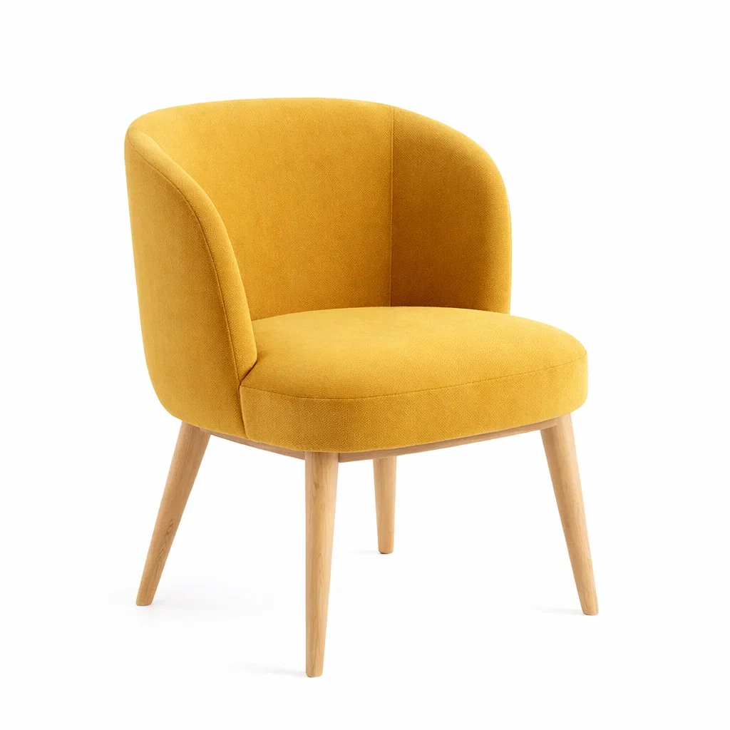 Sedia imbottita giallo senape con struttura in legno-rawlino