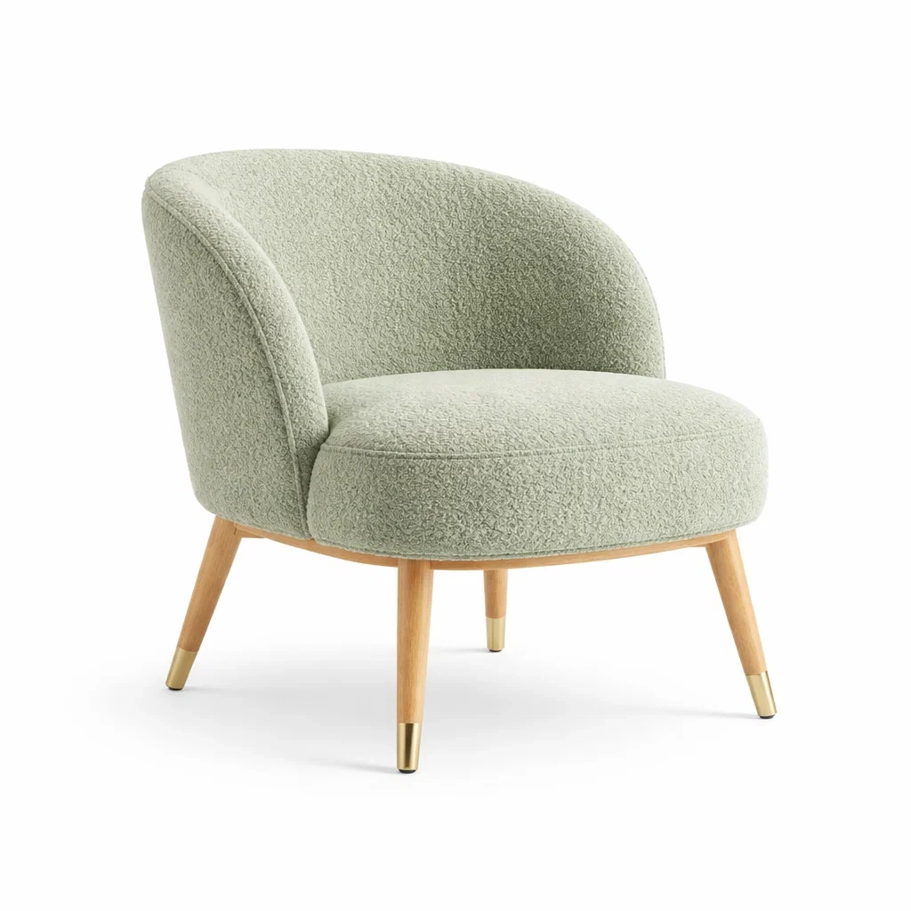 Sedia imbottita verde chiaro in tessuto boucl??-rawlino