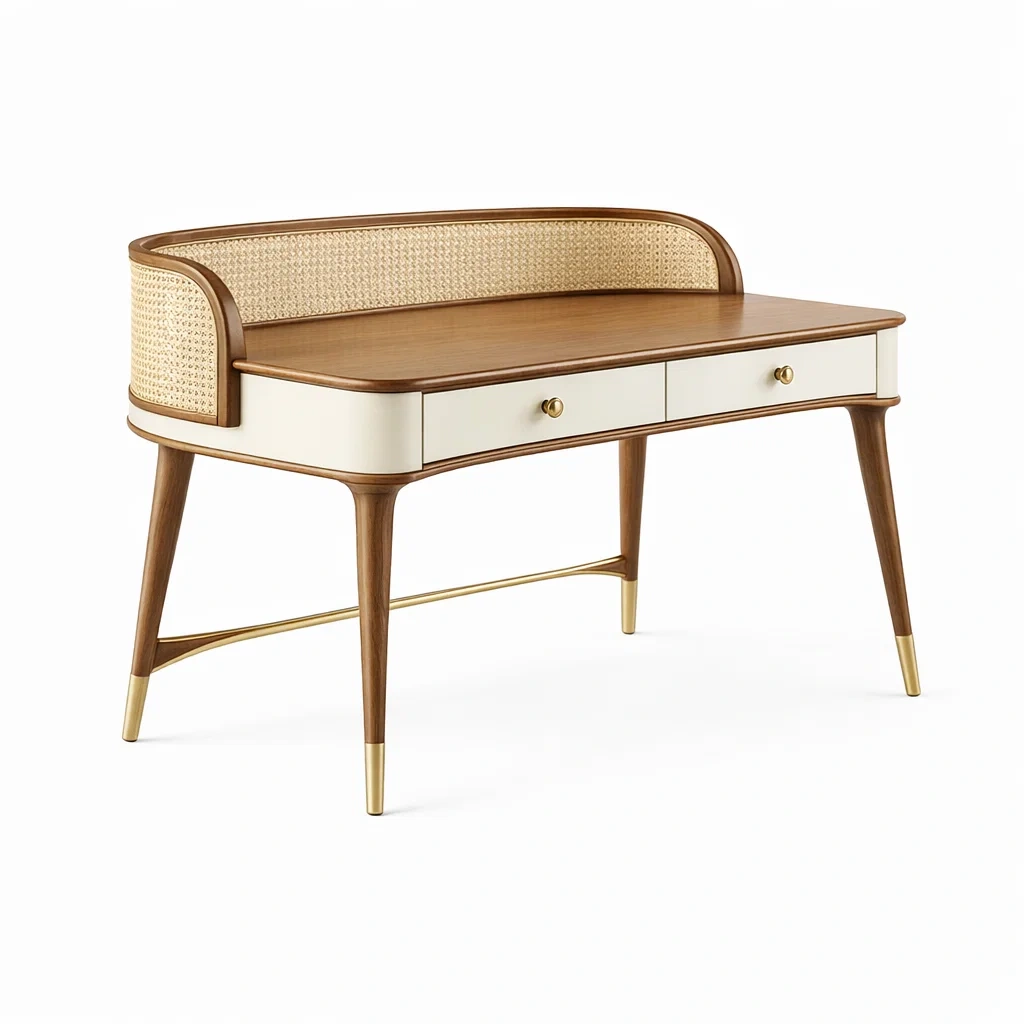 Scrivania in legno noce e crema-rawlino