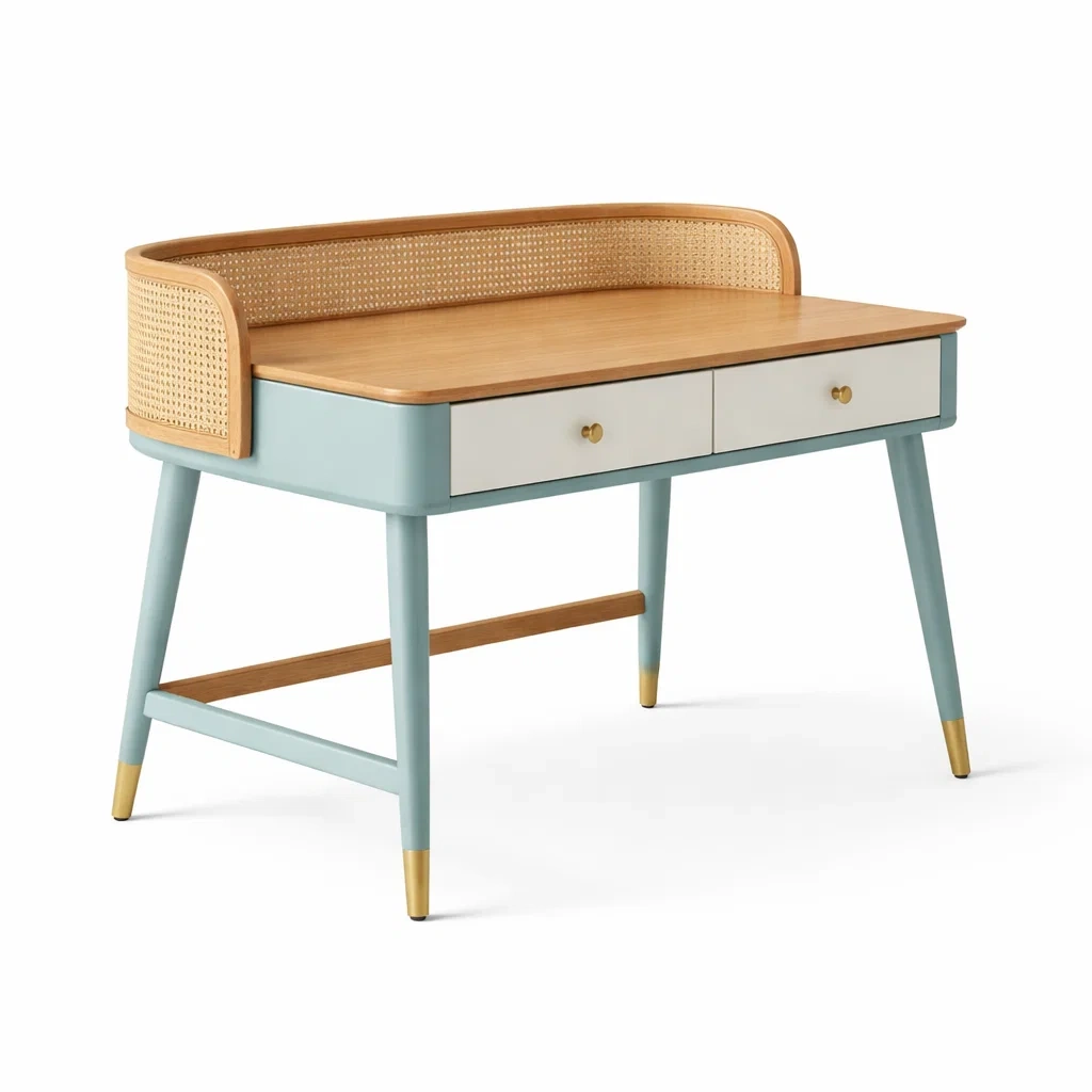 Scrivania in legno naturale e verde acqua-rawlino