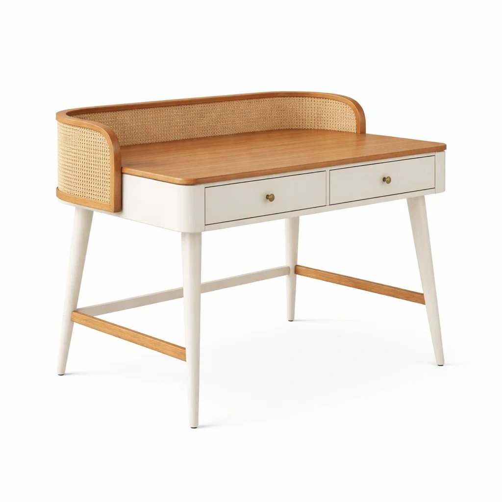 Scrivania avorio con rattan naturale-rawlino