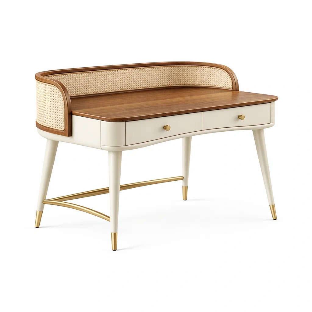 Scrivania avorio e noce con dettagli ottone-rawlino
