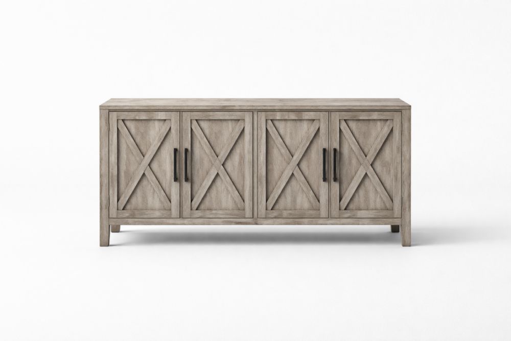 Credenza in Legno Massello con Quattro Ante Incrociate