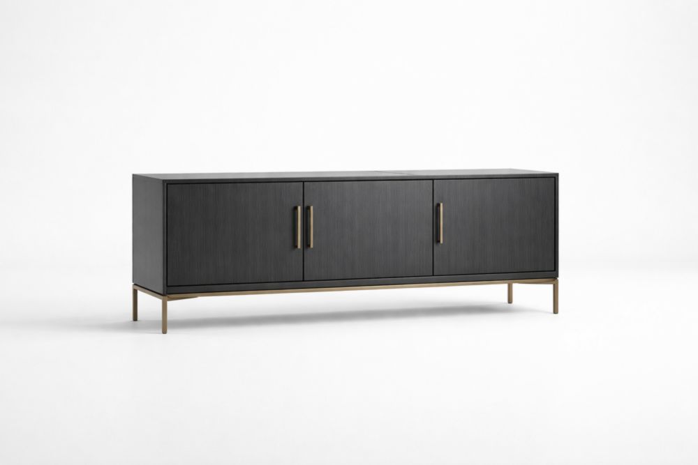 Credenza in Legno Nero Metallo Bronzo 200x45x70 cm