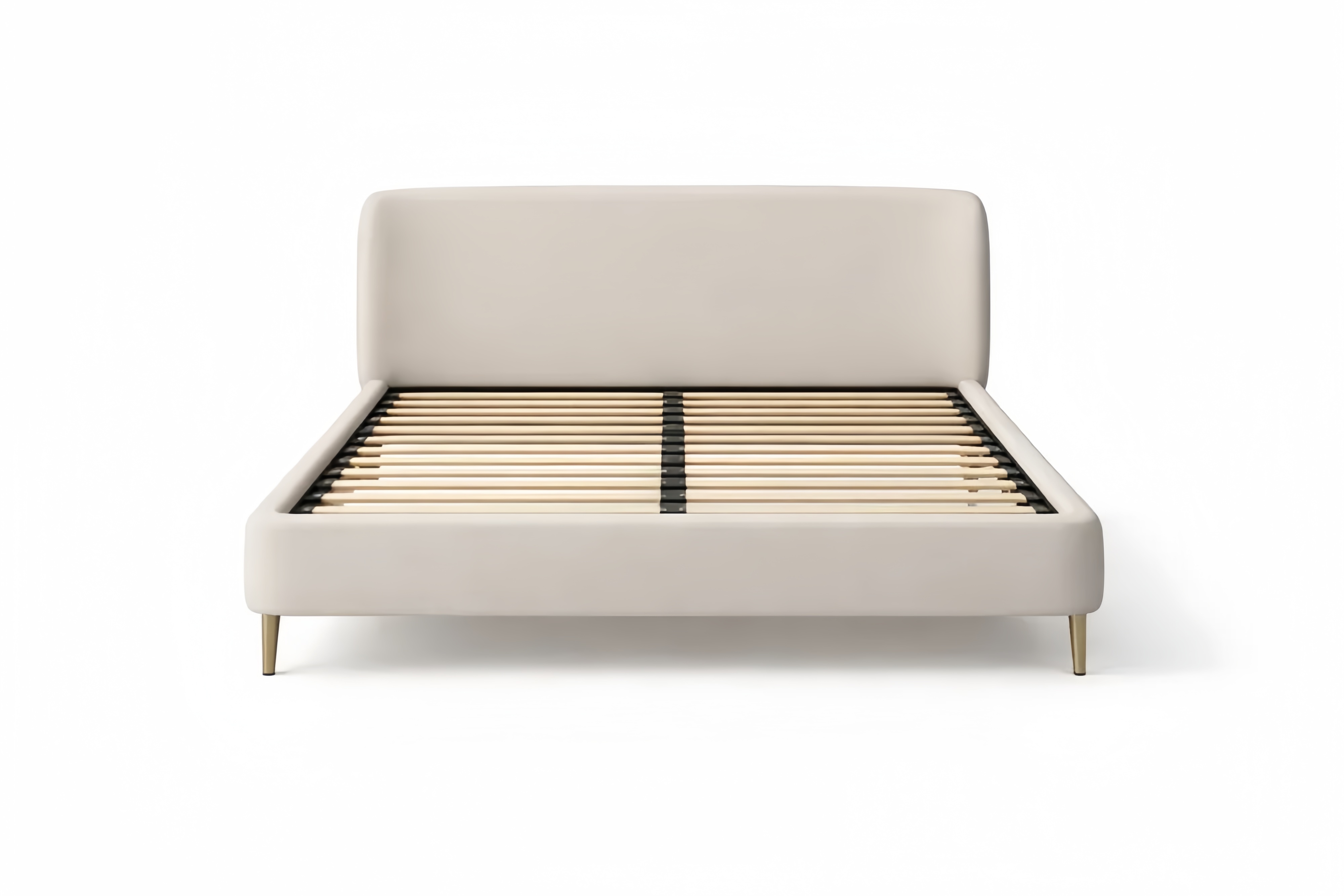 Letto matrimoniale in legno e tessuto con gambe in acciaio beige 200x160 cm