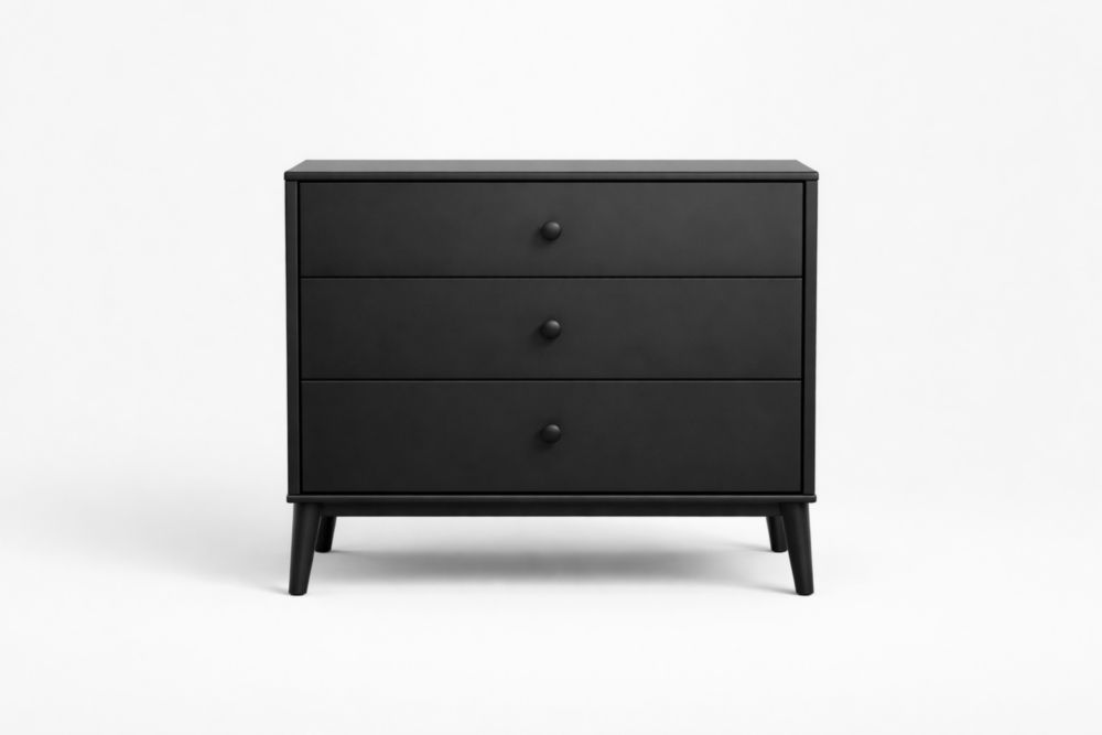 Cassettiera tre cassetti legno MDF nero 80x40x75 cm