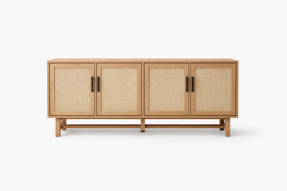 Credenza in Legno Massello con Ante in Vimini