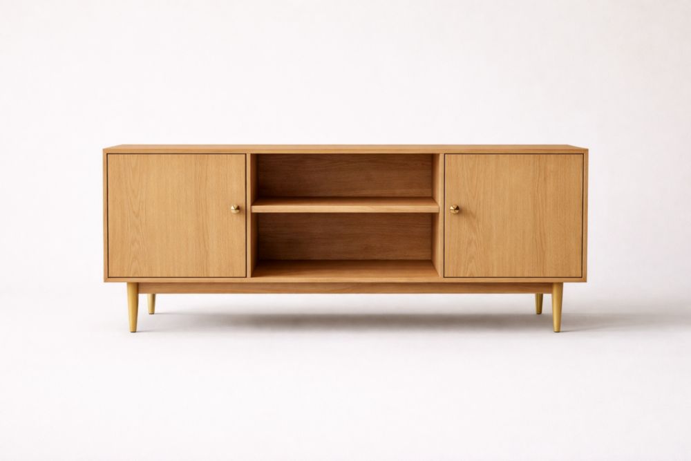 Credenza in Legno con Due Ante e Ripiani Interni 150x40x70 cm