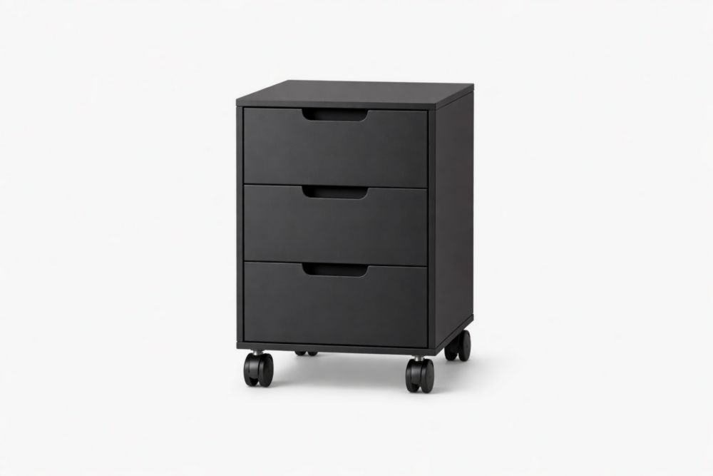 Cassettiera mobile in MDF con ruote 3 cassetti Nero 39x39x59 cm
