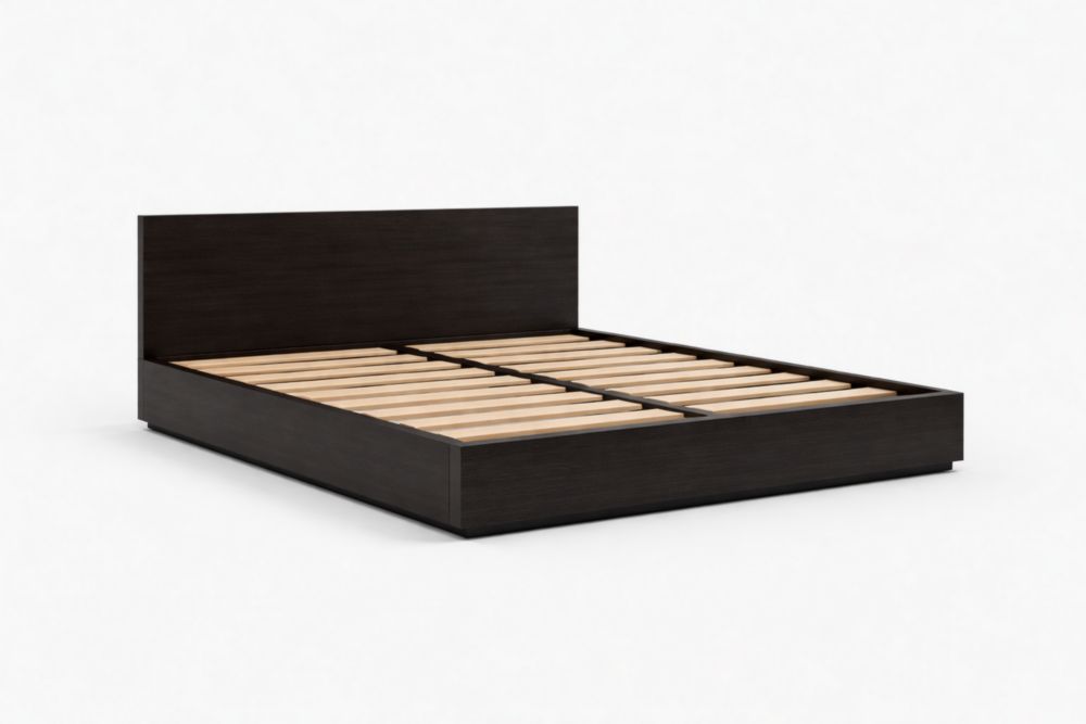 Letto Matrimoniale in MDF con Testiera e Doghe in Legno Nero