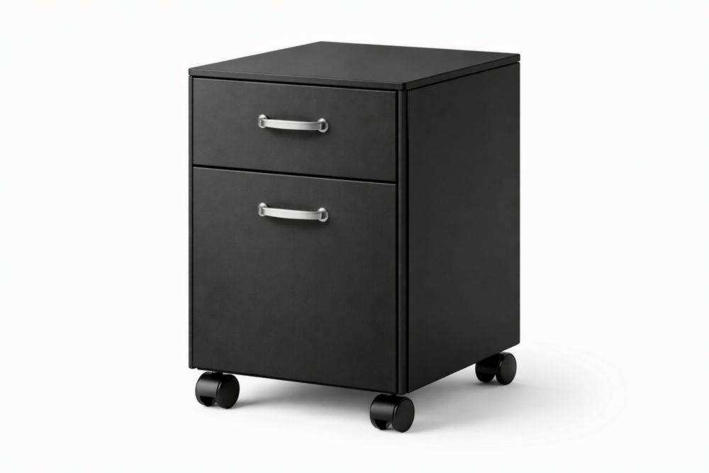 Cassettiera da Ufficio con Ruote Due Cassetti in Metallo Nero