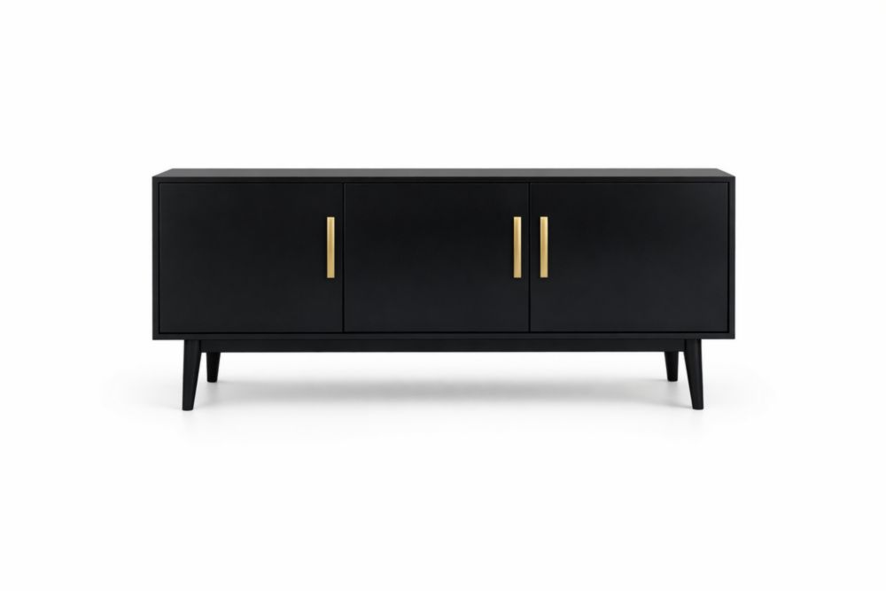 Credenza in Legno con Ante e Maniglie in Ottone Nera