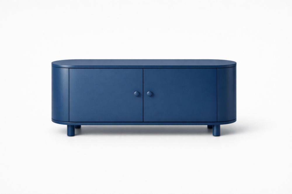 Credenza Ovale in MDF Verniciato Blu con Due Ante 140x45x50 cm