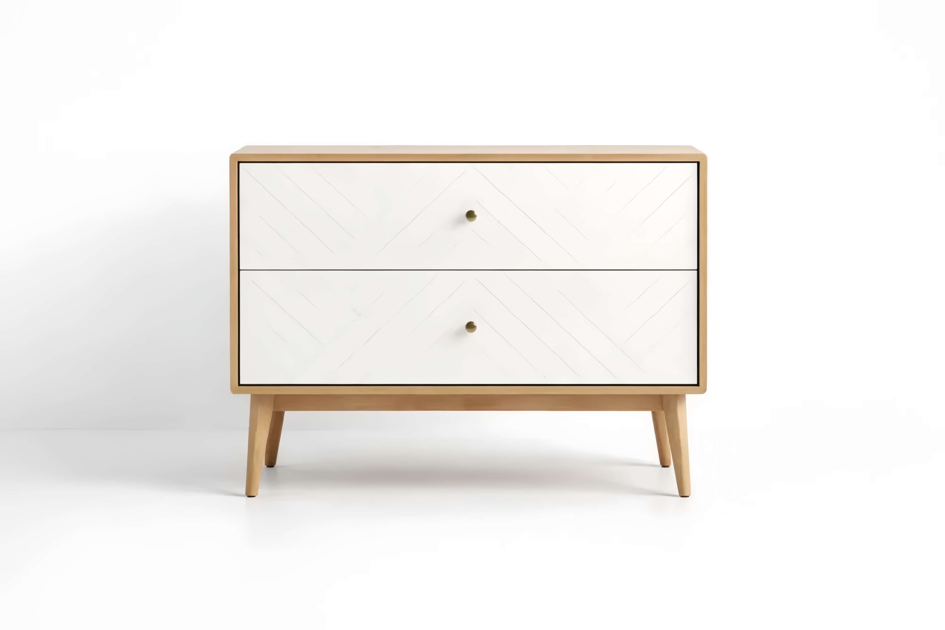 Cassettiera Rettangolare 2 Cassetti Legno MDF Bianco Quercia