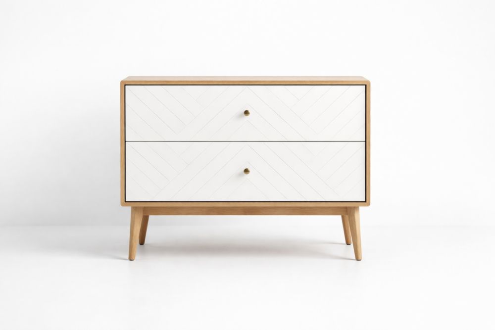 Cassettiera Rettangolare 2 Cassetti Legno MDF Bianco Quercia