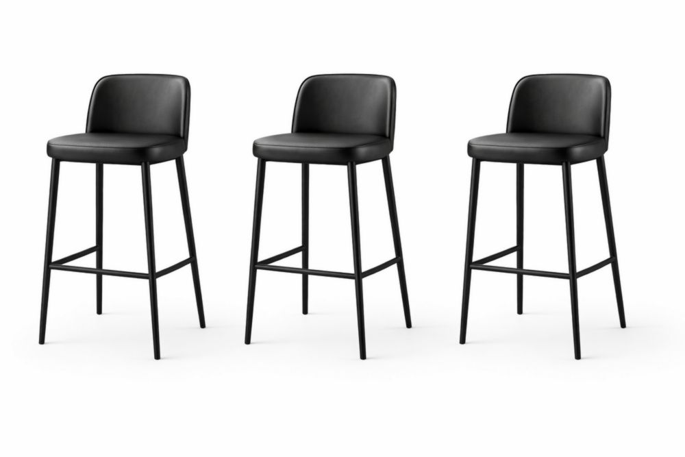Set di 3 sgabelli in metallo con ecopelle nera