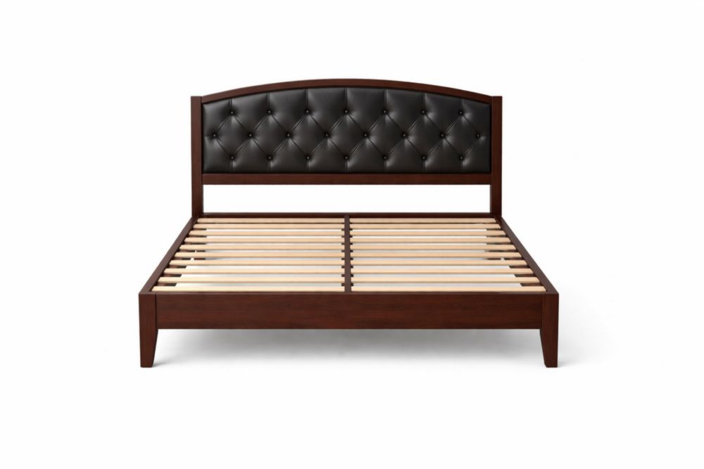 Letto matrimoniale in legno e ecopelle nero 200x160 cm