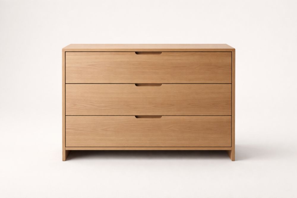 Cassettiera in legno massello di quercia 3 cassetti Naturale 100x40x80 cm