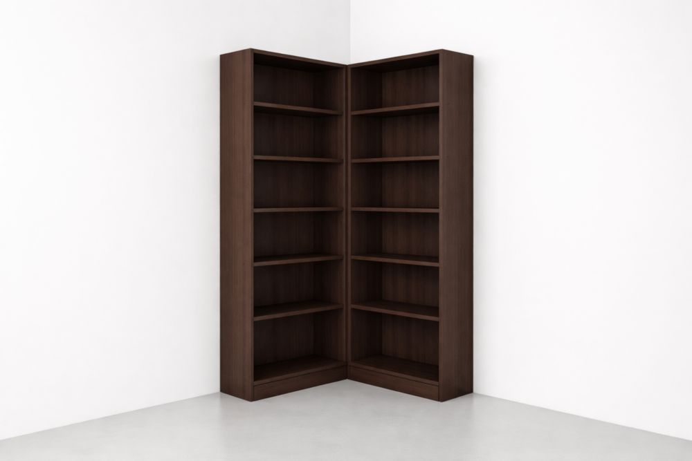 Libreria angolare in legno di noce a sei ripiani marrone