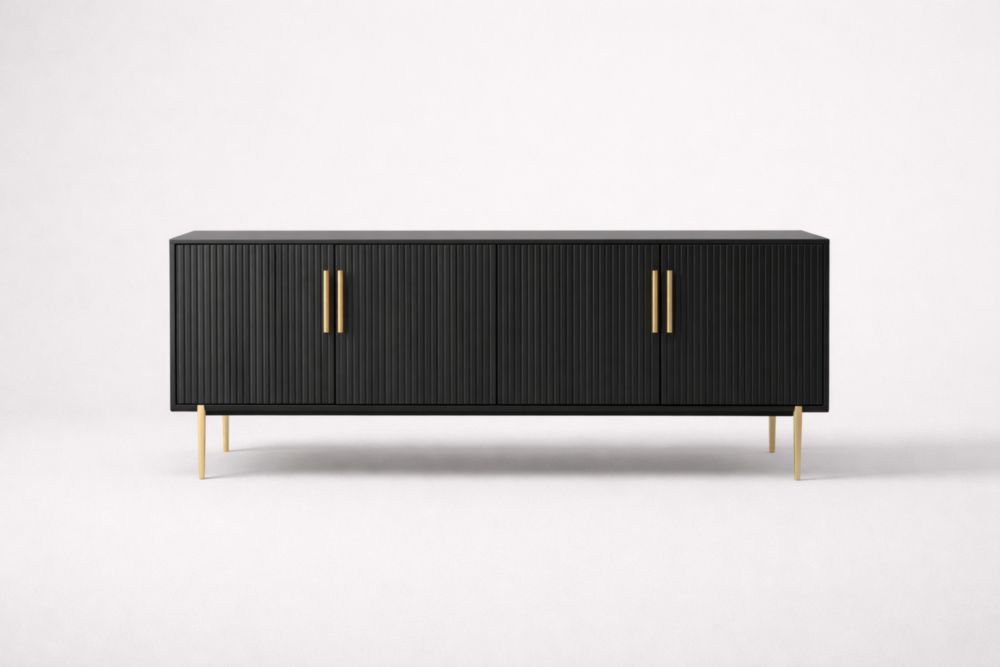 Credenza in Legno e Metallo Nero e Dorato 180x40x65 cm
