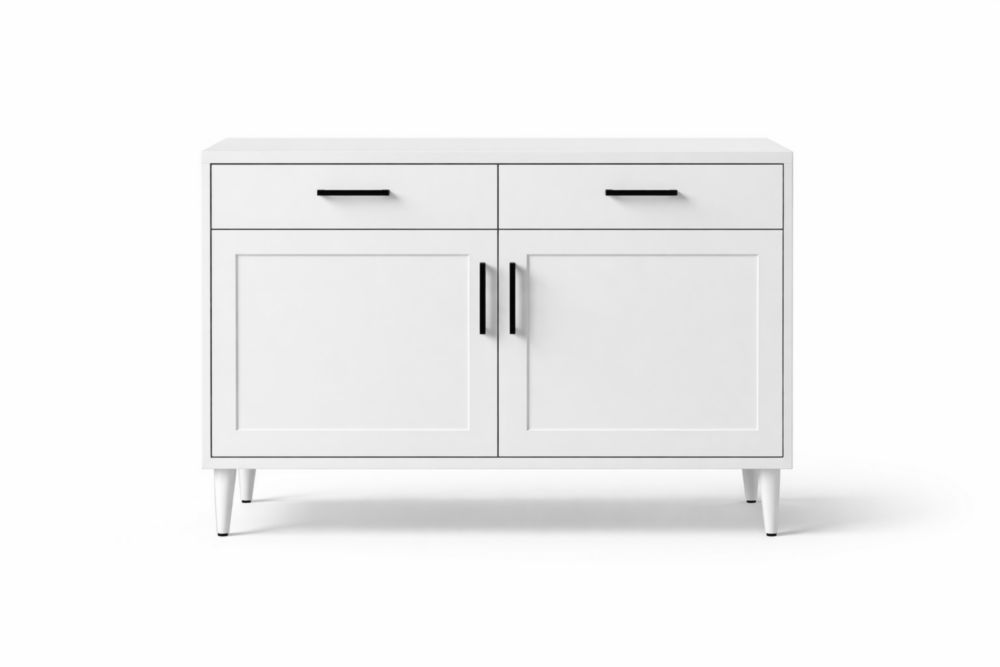 Credenza con 2 cassetti e 2 ante in legno bianco 80x40x75 cm