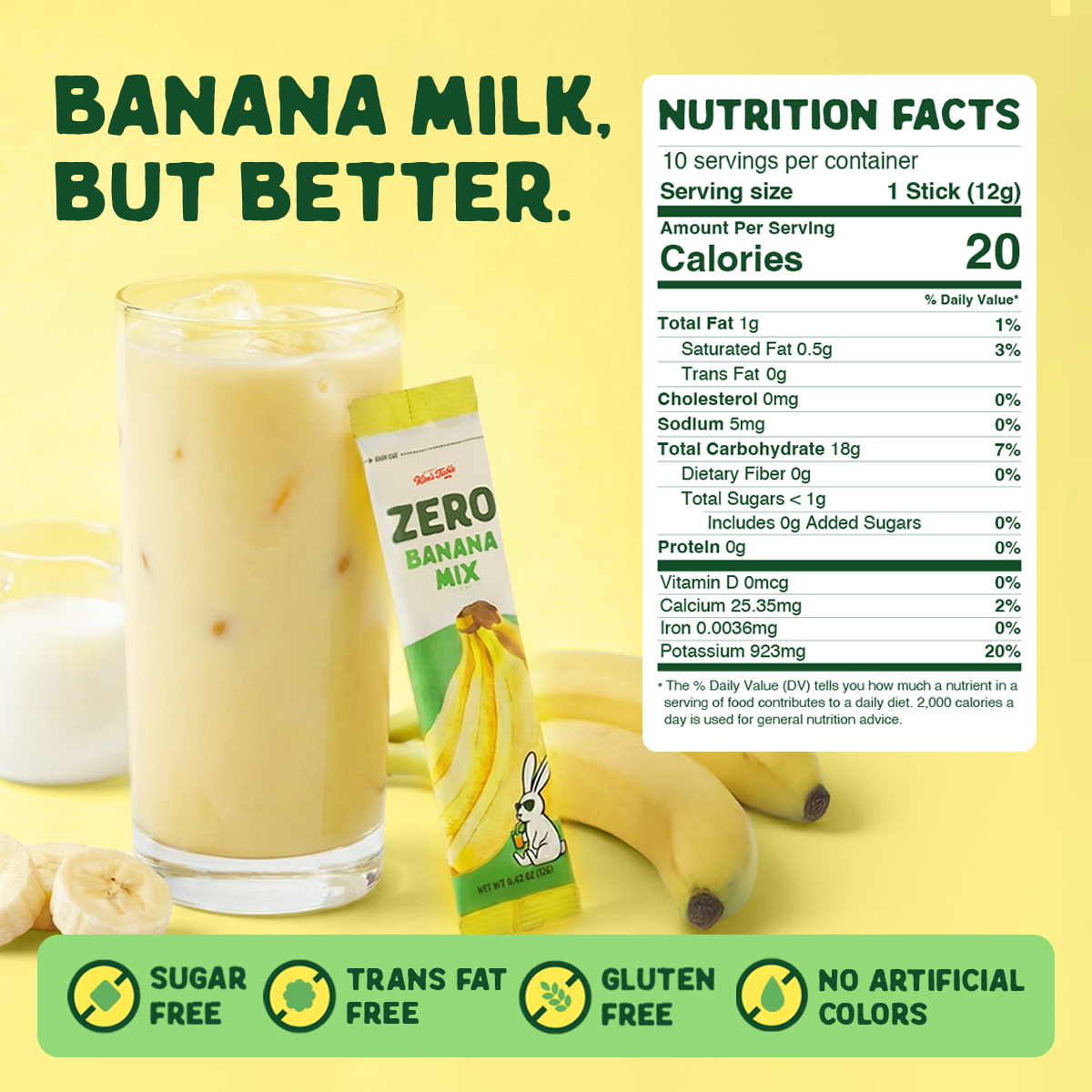 Banana Mix Powder Stick Korean, Zero sugar (0.423 oz X 10 Sticks)