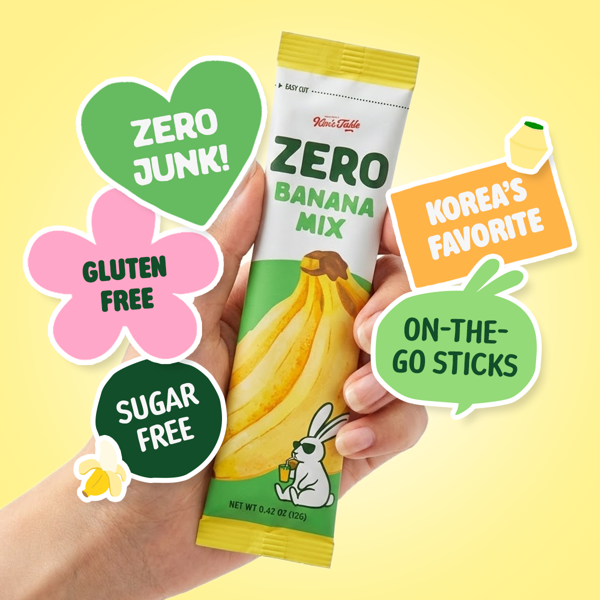 Banana Mix Powder Stick Korean, Zero sugar (0.423 oz X 10 Sticks)
